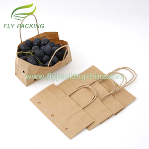 Durable Fruits Vegetables Kraft Paper Macro Perforated Holes Bags Packaging with Twisted Paper Handle
