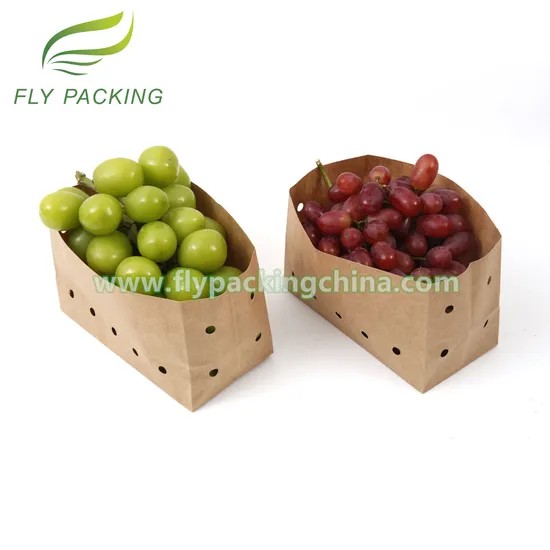 Printed Logo Waterproof Retail Kraft Brwon Paper Bags for Grapes Fruits Vegetables